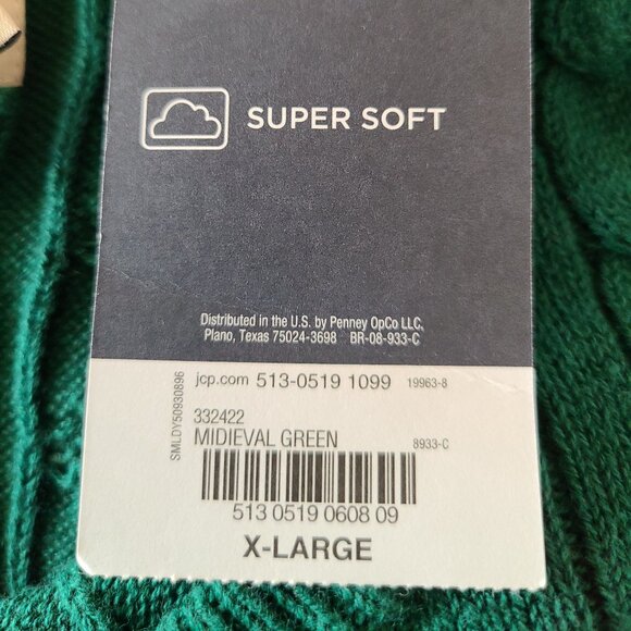 ST. JOHN'S BAY MIDIEVAL GREEN SOFT CREWNECK COMFY SOFT CABLE KNIT SWEATER XL - Picture 5 of 6